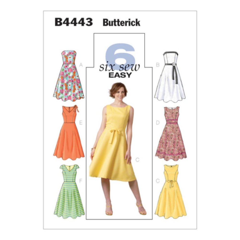 Butterick 4443 - 6 Easy Sew - Flared Dresses Sewing Pattern - Size BB 8,10,12,14
